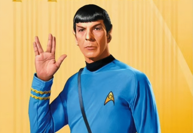Mr. Spock from Star Trek using hand signal, live long and prosper